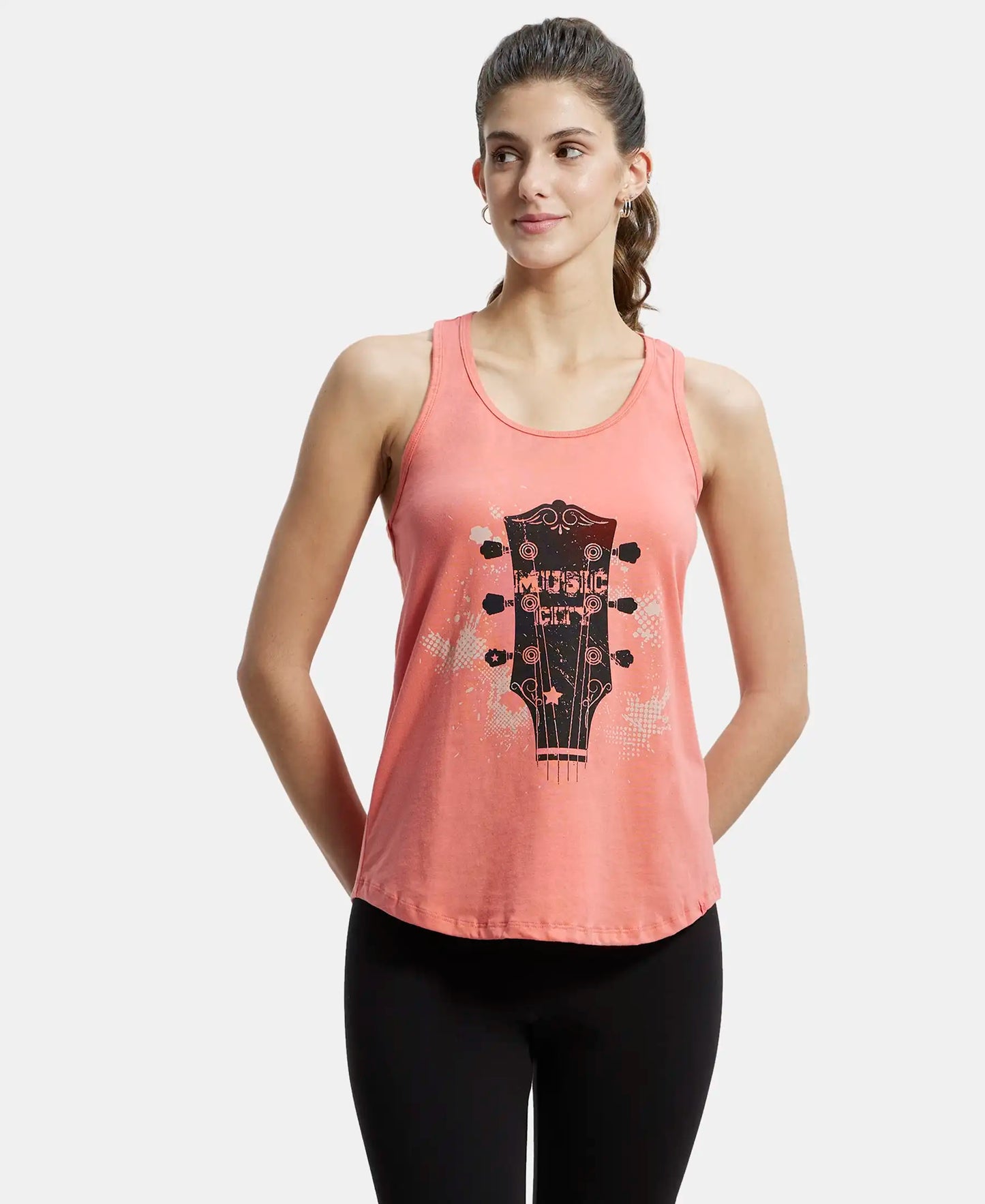Super Combed Cotton Graphic Printed Racerback Styled Tank Top - Blush Pink-1