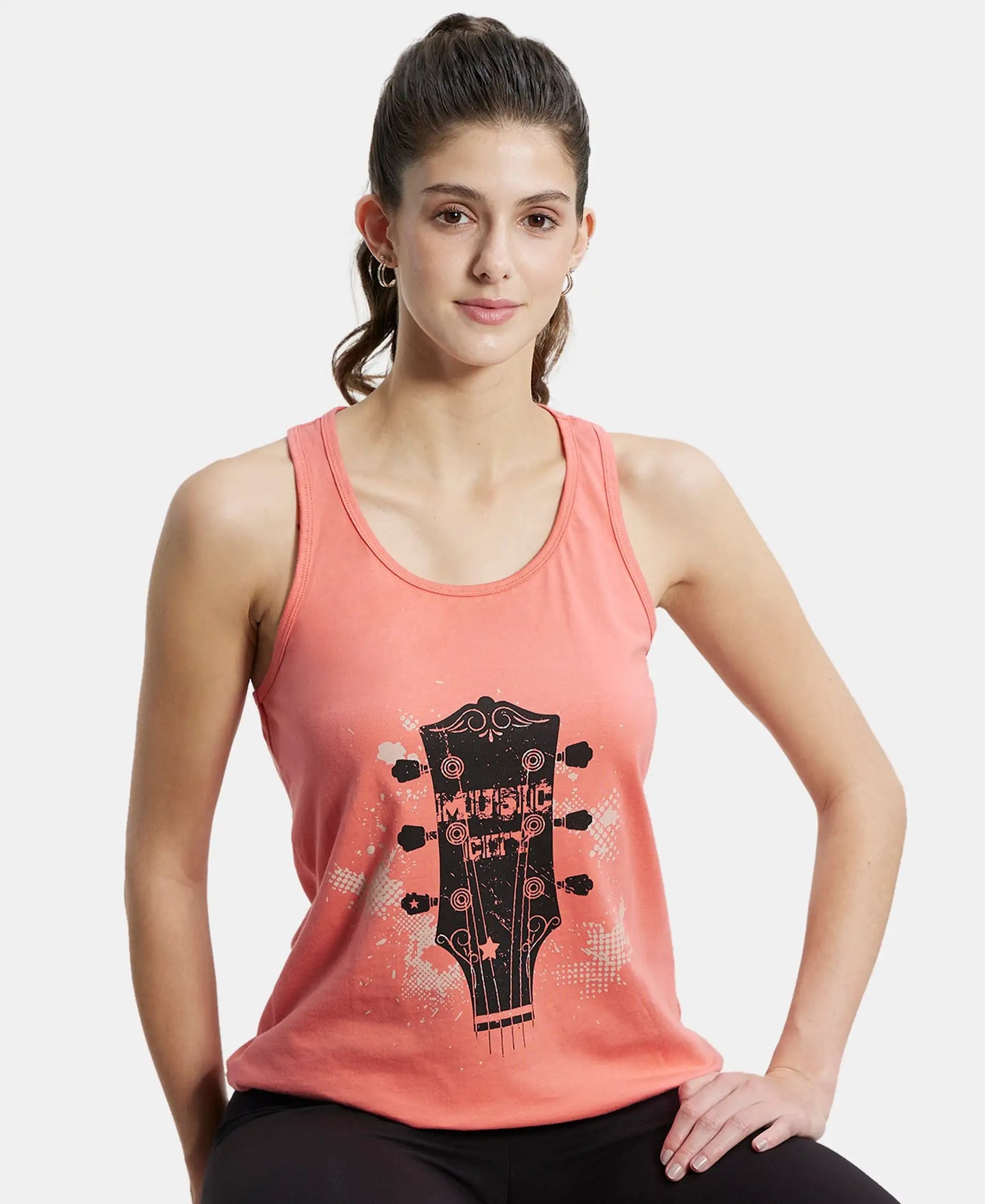 Super Combed Cotton Graphic Printed Racerback Styled Tank Top - Blush Pink-5