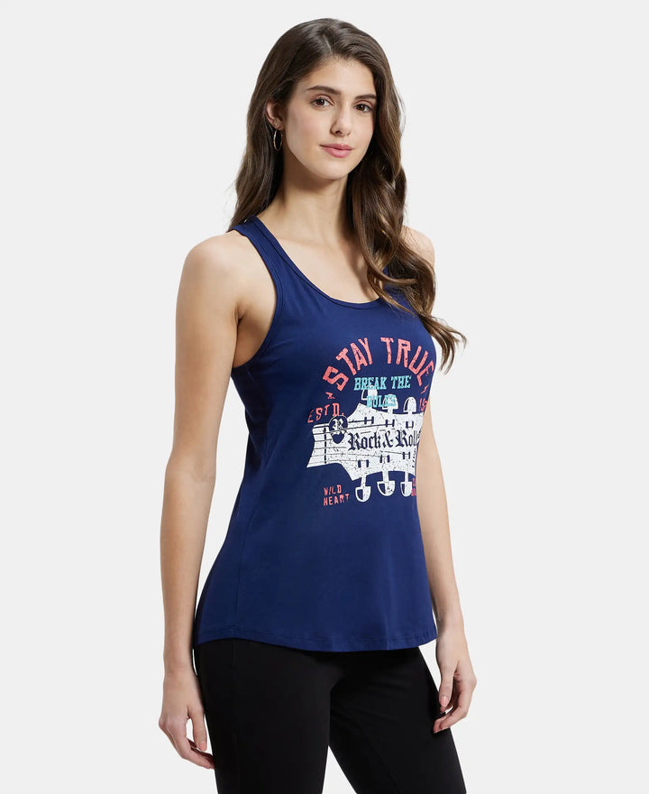 Super Combed Cotton Graphic Printed Racerback Styled Tank Top - Imperial Blue-2
