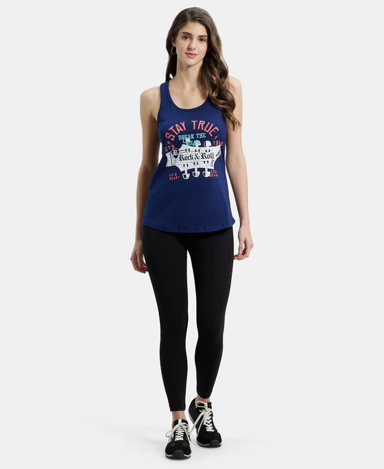 Super Combed Cotton Graphic Printed Racerback Styled Tank Top - Imperial Blue-4