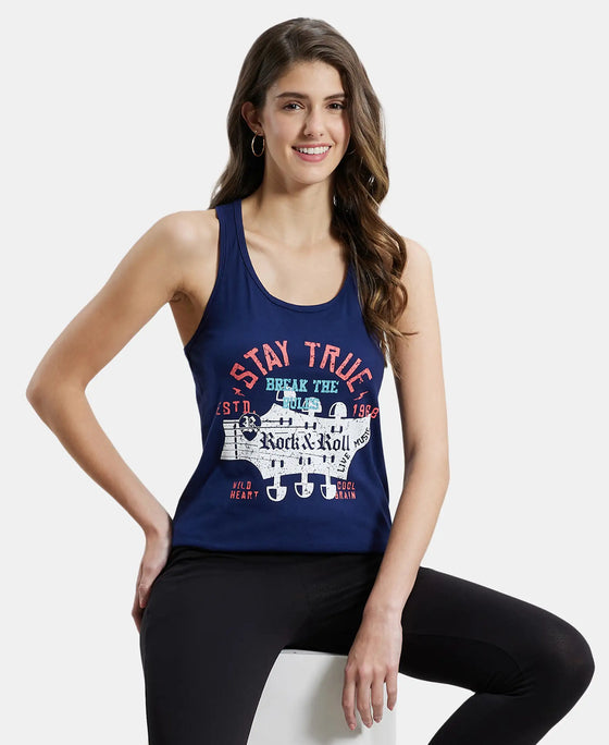 Super Combed Cotton Graphic Printed Racerback Styled Tank Top - Imperial Blue-5