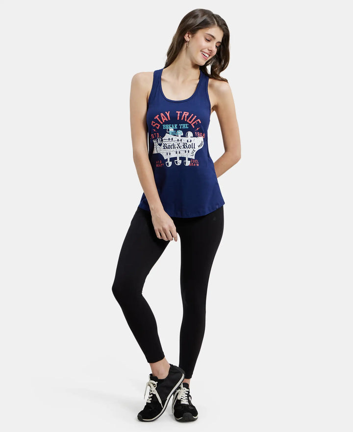 Super Combed Cotton Graphic Printed Racerback Styled Tank Top - Imperial Blue-6