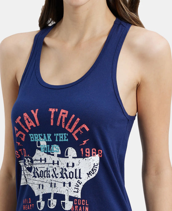 Super Combed Cotton Graphic Printed Racerback Styled Tank Top - Imperial Blue-7