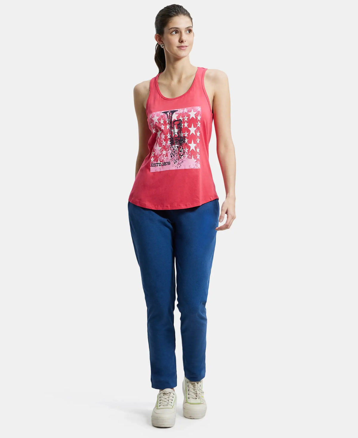 Super Combed Cotton Graphic Printed Racerback Styled Tank Top - Ruby-4