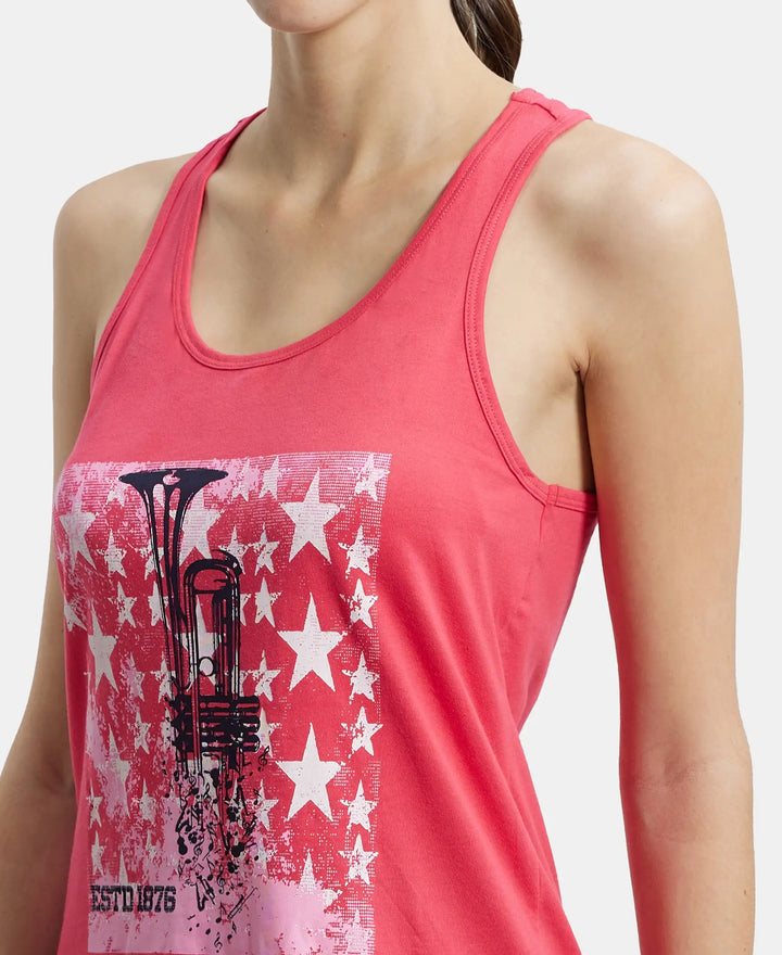 Super Combed Cotton Graphic Printed Racerback Styled Tank Top - Ruby-6