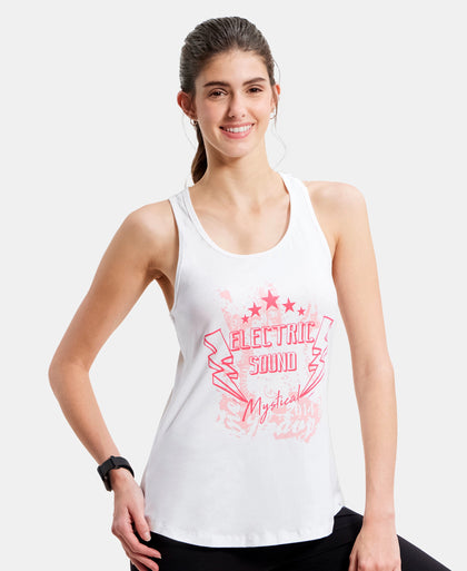 Super Combed Cotton Graphic Printed Racerback Styled Tank Top - White-5