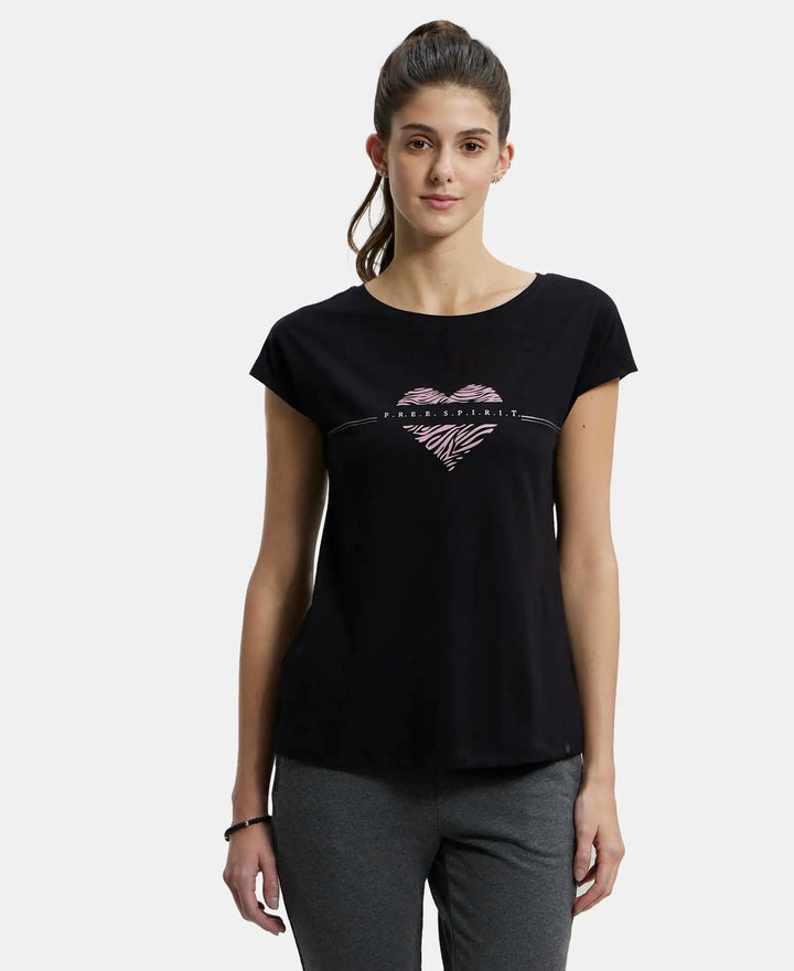 Super Combed Cotton Relaxed Fit Graphic Printed Round Neck Half Sleeve T-Shirt  - Black-1