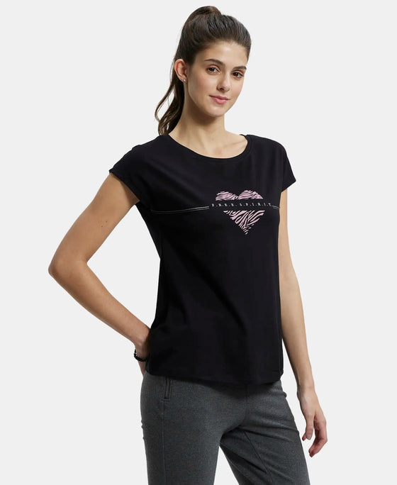 Super Combed Cotton Relaxed Fit Graphic Printed Round Neck Half Sleeve T-Shirt  - Black-2