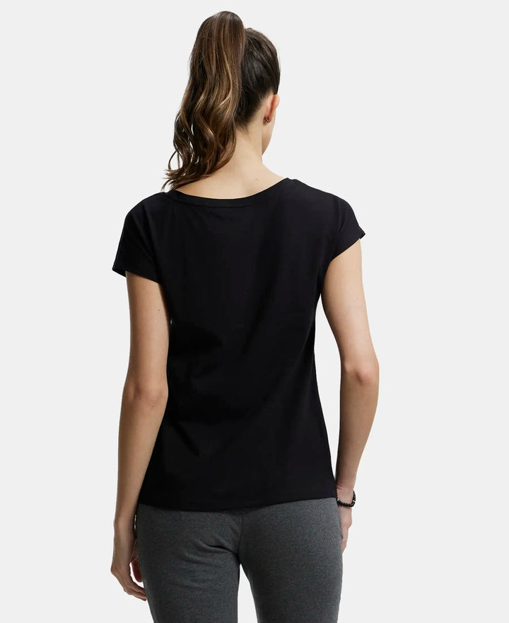 Super Combed Cotton Relaxed Fit Graphic Printed Round Neck Half Sleeve T-Shirt  - Black-3