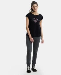 Super Combed Cotton Relaxed Fit Graphic Printed Round Neck Half Sleeve T-Shirt  - Black-4