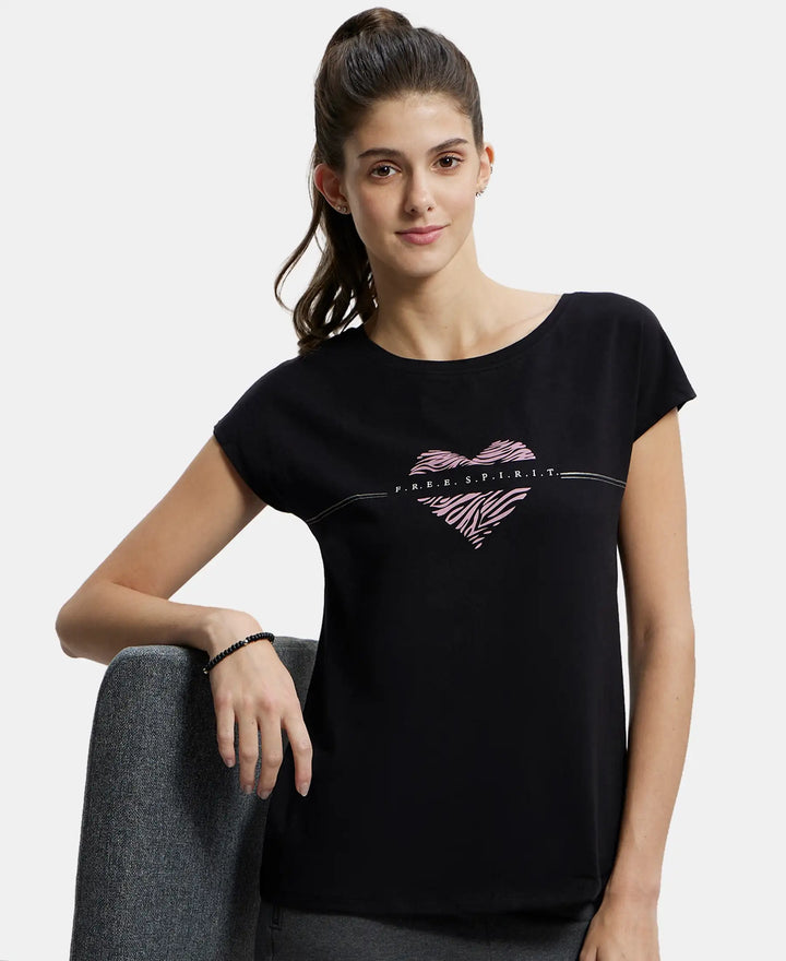 Super Combed Cotton Relaxed Fit Graphic Printed Round Neck Half Sleeve T-Shirt  - Black-5