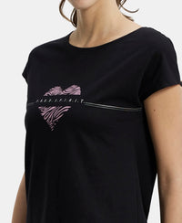 Super Combed Cotton Relaxed Fit Graphic Printed Round Neck Half Sleeve T-Shirt  - Black-6