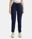 Super Combed Cotton Elastane French Terry Straight Fit Trackpants with Side Pockets - Ink Blue Melange-1