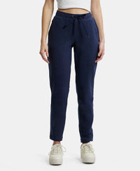Super Combed Cotton Elastane French Terry Straight Fit Trackpants with Side Pockets - Ink Blue Melange-1