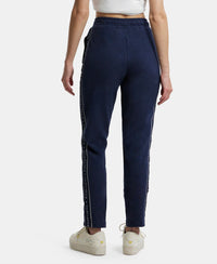 Super Combed Cotton Elastane French Terry Straight Fit Trackpants with Side Pockets - Ink Blue Melange-3