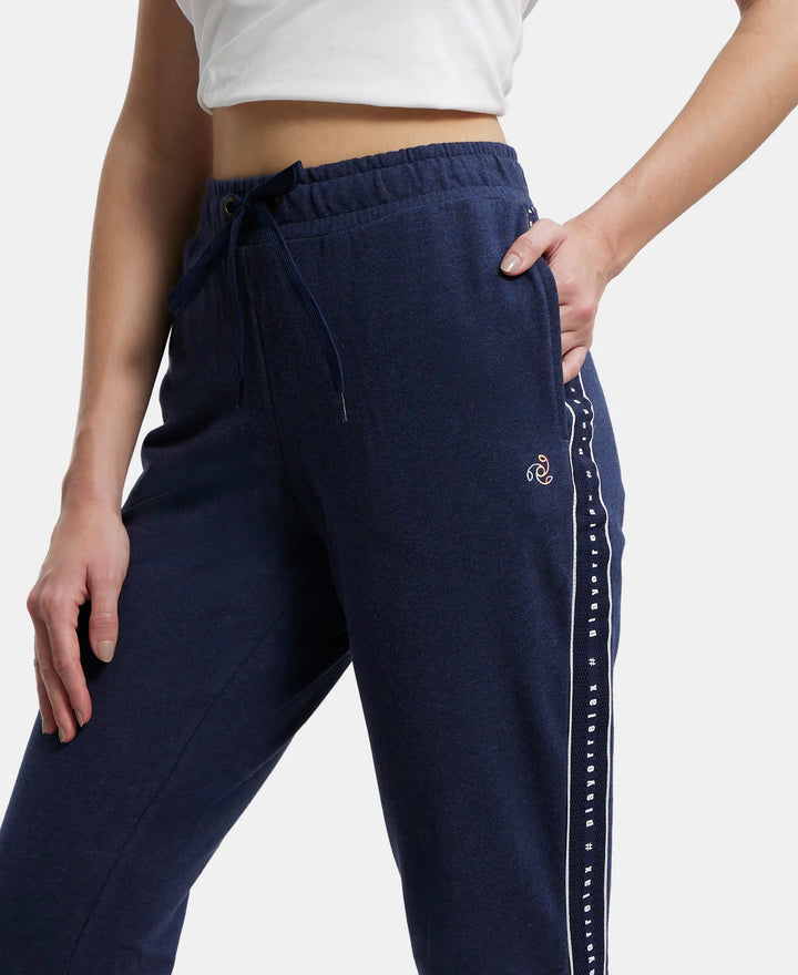 Super Combed Cotton Elastane French Terry Straight Fit Trackpants with Side Pockets - Ink Blue Melange-7