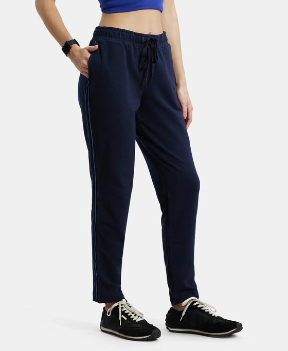 Super Combed Cotton Elastane French Terry Straight Fit Trackpants with Side Pockets - Navy Blazer-2