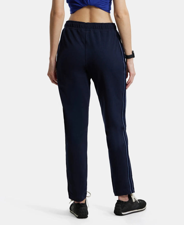 Super Combed Cotton Elastane French Terry Straight Fit Trackpants with Side Pockets - Navy Blazer-3