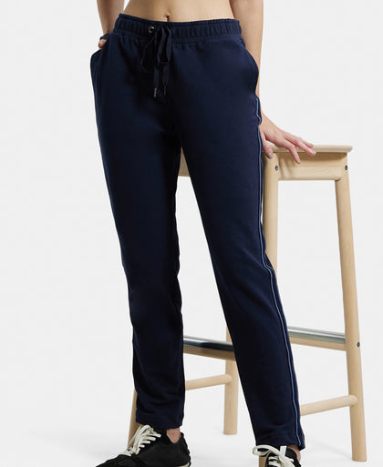 Super Combed Cotton Elastane French Terry Straight Fit Trackpants with Side Pockets - Navy Blazer-5