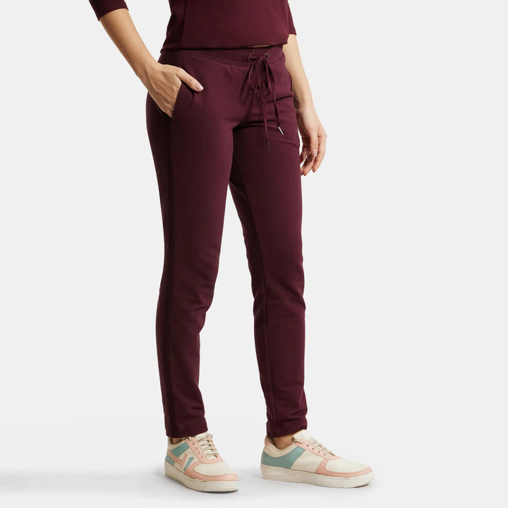 Super Combed Cotton Elastane French Terry Straight Fit Trackpants with Side Pockets - Wine Tasting-2