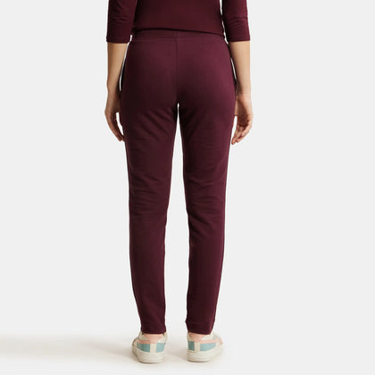 Super Combed Cotton Elastane French Terry Straight Fit Trackpants with Side Pockets - Wine Tasting-3