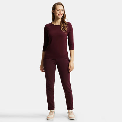 Super Combed Cotton Elastane French Terry Straight Fit Trackpants with Side Pockets - Wine Tasting-4