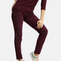 Super Combed Cotton Elastane French Terry Straight Fit Trackpants with Side Pockets - Wine Tasting-5