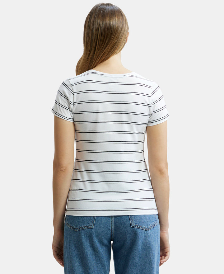 Super Combed Cotton Elastane Regular Fit Yarn Dyed Striped Round Neck Half Sleeve T-Shirt - White-3