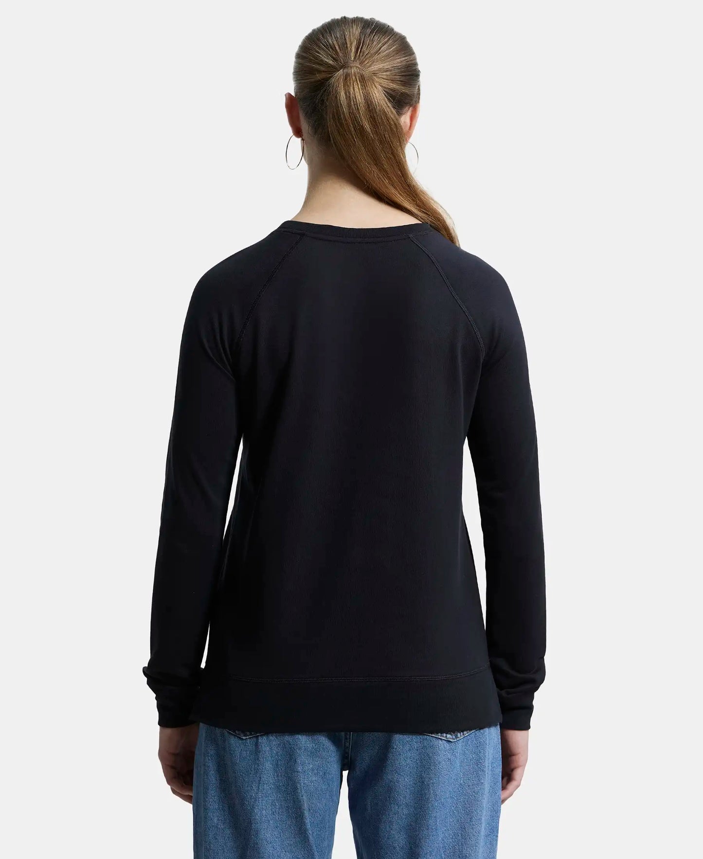 Super Combed Cotton Rich French Terry Fabric Solid Sweatshirt with Raglan Sleeve Styling - Black-3