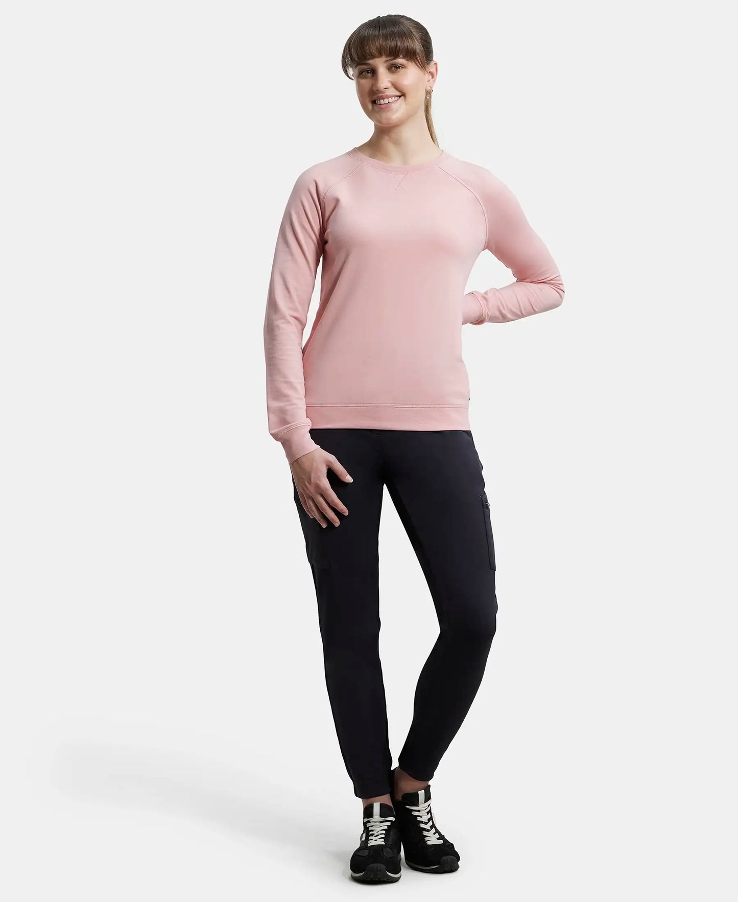 Super Combed Cotton Rich French Terry Fabric Solid Sweatshirt with Raglan Sleeve Styling - Blush-4