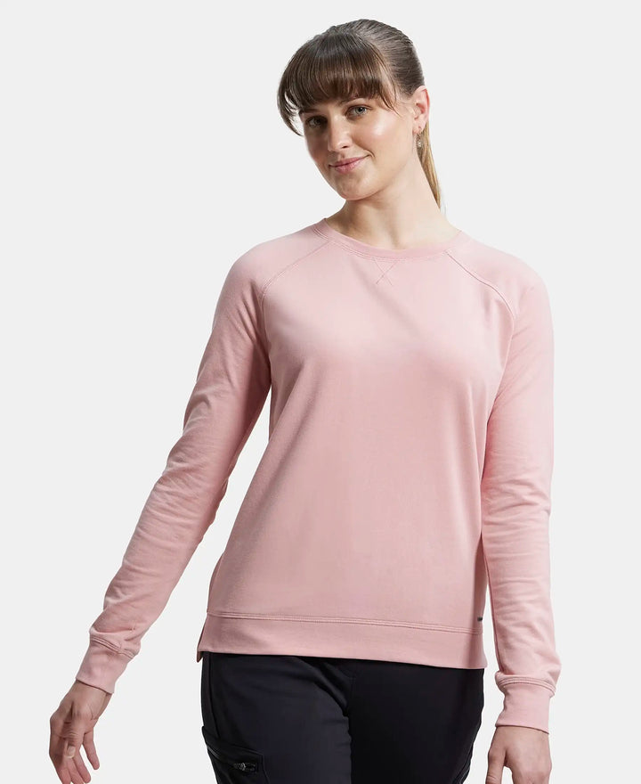 Super Combed Cotton Rich French Terry Fabric Solid Sweatshirt with Raglan Sleeve Styling - Blush-5