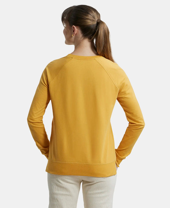 Super Combed Cotton Rich French Terry Fabric Solid Sweatshirt with Raglan Sleeve Styling - Honey Gold-3