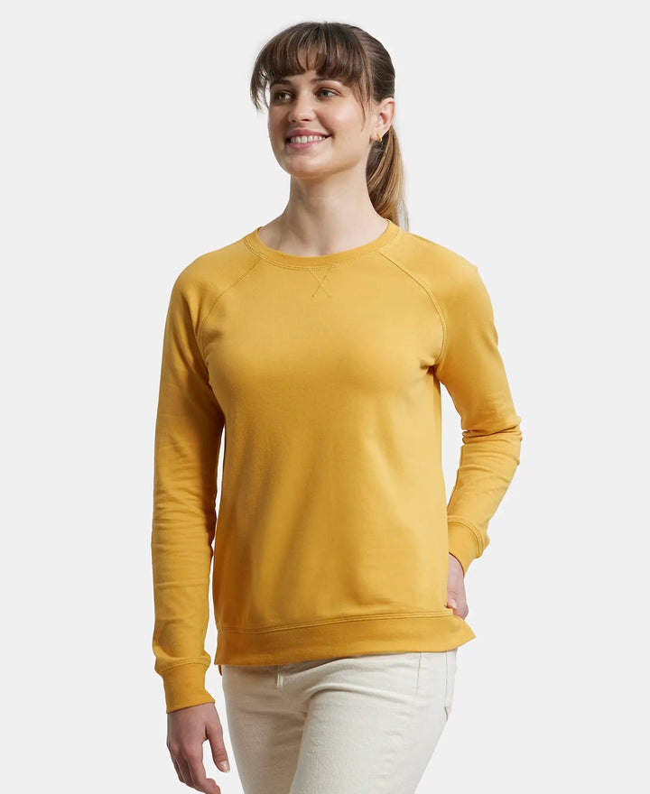 Super Combed Cotton Rich French Terry Fabric Solid Sweatshirt with Raglan Sleeve Styling - Honey Gold-5