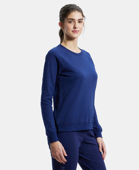 Super Combed Cotton Rich French Terry Fabric Solid Sweatshirt with Raglan Sleeve Styling - Imperial Blue-2
