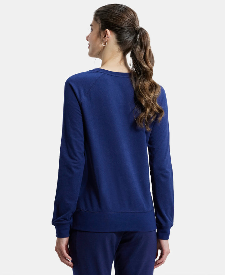 Super Combed Cotton Rich French Terry Fabric Solid Sweatshirt with Raglan Sleeve Styling - Imperial Blue-3