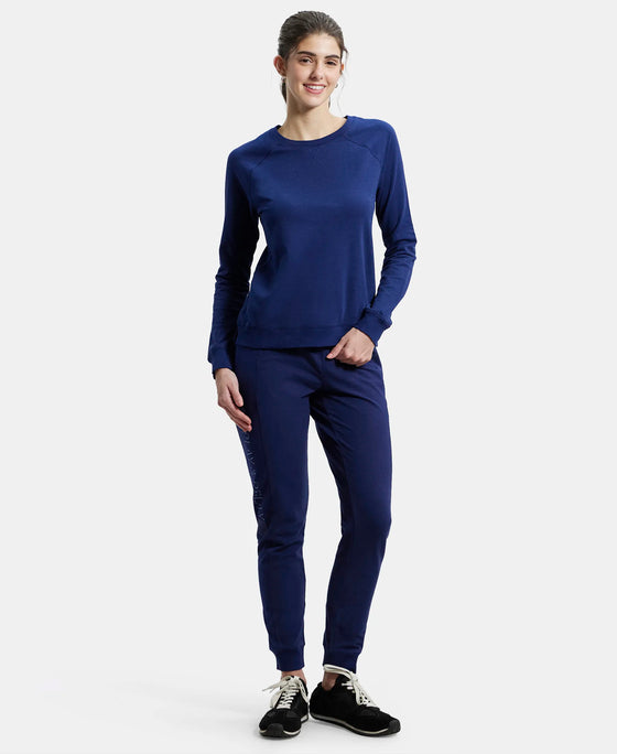 Super Combed Cotton Rich French Terry Fabric Solid Sweatshirt with Raglan Sleeve Styling - Imperial Blue-4