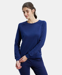 Super Combed Cotton Rich French Terry Fabric Solid Sweatshirt with Raglan Sleeve Styling - Imperial Blue-5