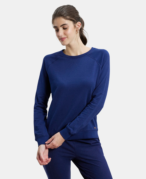 Super Combed Cotton Rich French Terry Fabric Solid Sweatshirt with Raglan Sleeve Styling - Imperial Blue-5