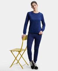Super Combed Cotton Rich French Terry Fabric Solid Sweatshirt with Raglan Sleeve Styling - Imperial Blue-6