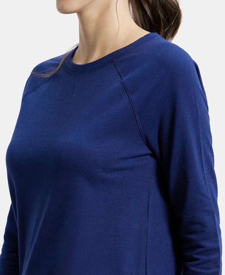 Super Combed Cotton Rich French Terry Fabric Solid Sweatshirt with Raglan Sleeve Styling - Imperial Blue-7