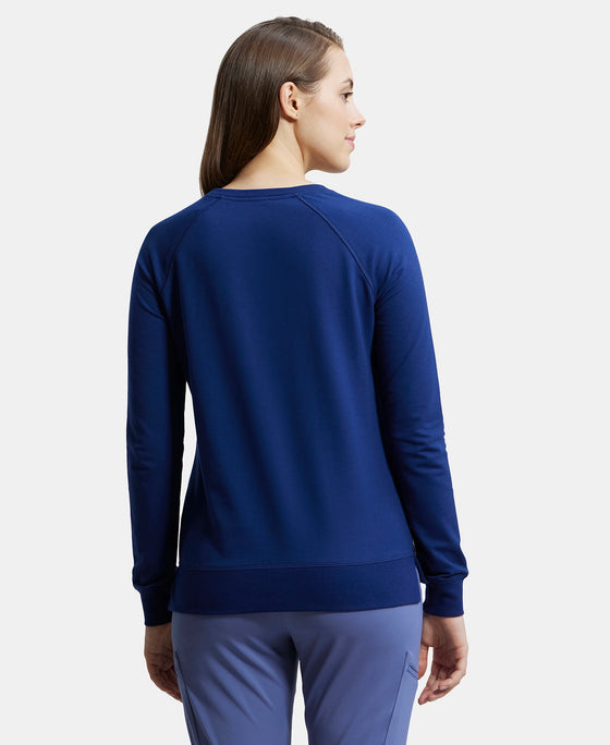 Super Combed Cotton Rich French Terry Fabric Solid Sweatshirt with Raglan Sleeve Styling - Medieval Blue-3