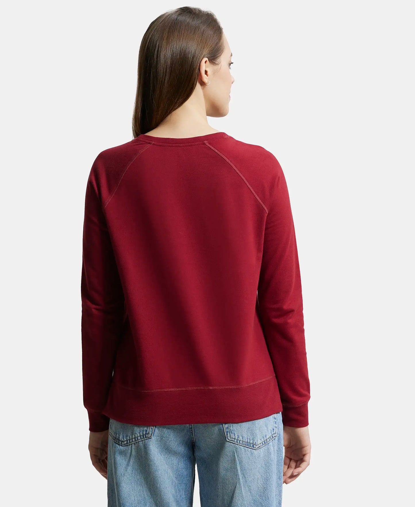 Super Combed Cotton Rich French Terry Fabric Solid Sweatshirt with Raglan Sleeve Styling - Rhubarb-3