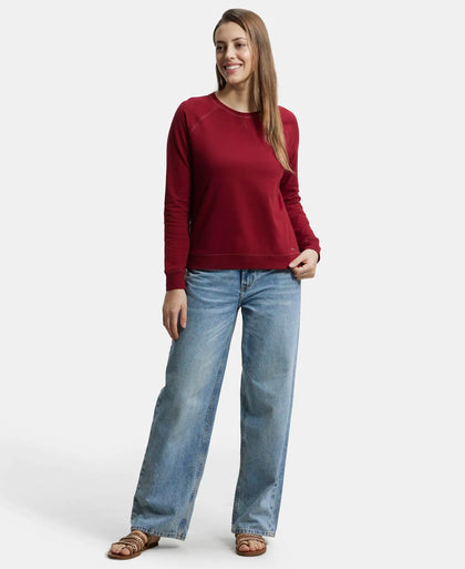 Super Combed Cotton Rich French Terry Fabric Solid Sweatshirt with Raglan Sleeve Styling - Rhubarb-4