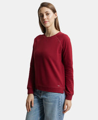 Super Combed Cotton Rich French Terry Fabric Solid Sweatshirt with Raglan Sleeve Styling - Rhubarb-5