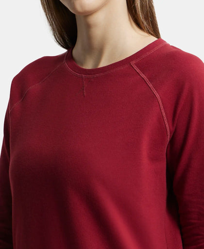Super Combed Cotton Rich French Terry Fabric Solid Sweatshirt with Raglan Sleeve Styling - Rhubarb-7
