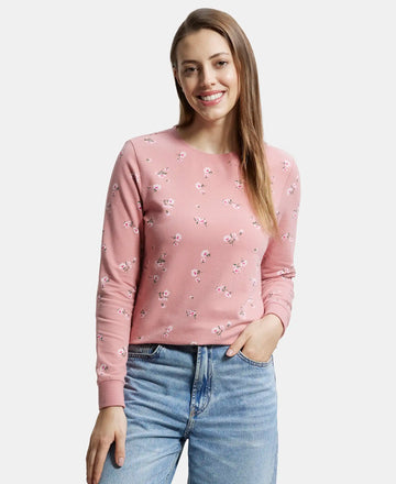 Super Combed Cotton Elastane Stretch French Terry Fabric Printed Sweatshirt with Ribbed Cuffs - Brandied Apricot-5