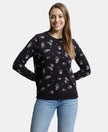 Super Combed Cotton Elastane Stretch French Terry Fabric Printed Sweatshirt with Ribbed Cuffs - Black-1