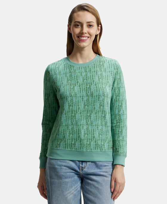Super Combed Cotton Elastane Stretch French Terry Fabric Printed Sweatshirt with Ribbed Cuffs - Feldspar-1