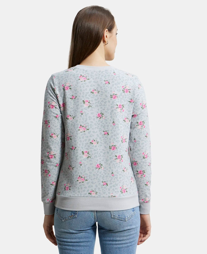 Super Combed Cotton Elastane Stretch French Terry Fabric Printed Sweatshirt with Ribbed Cuffs - High Rise-3