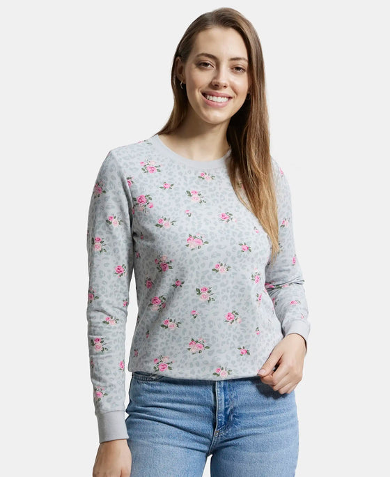 Super Combed Cotton Elastane Stretch French Terry Fabric Printed Sweatshirt with Ribbed Cuffs - High Rise-5